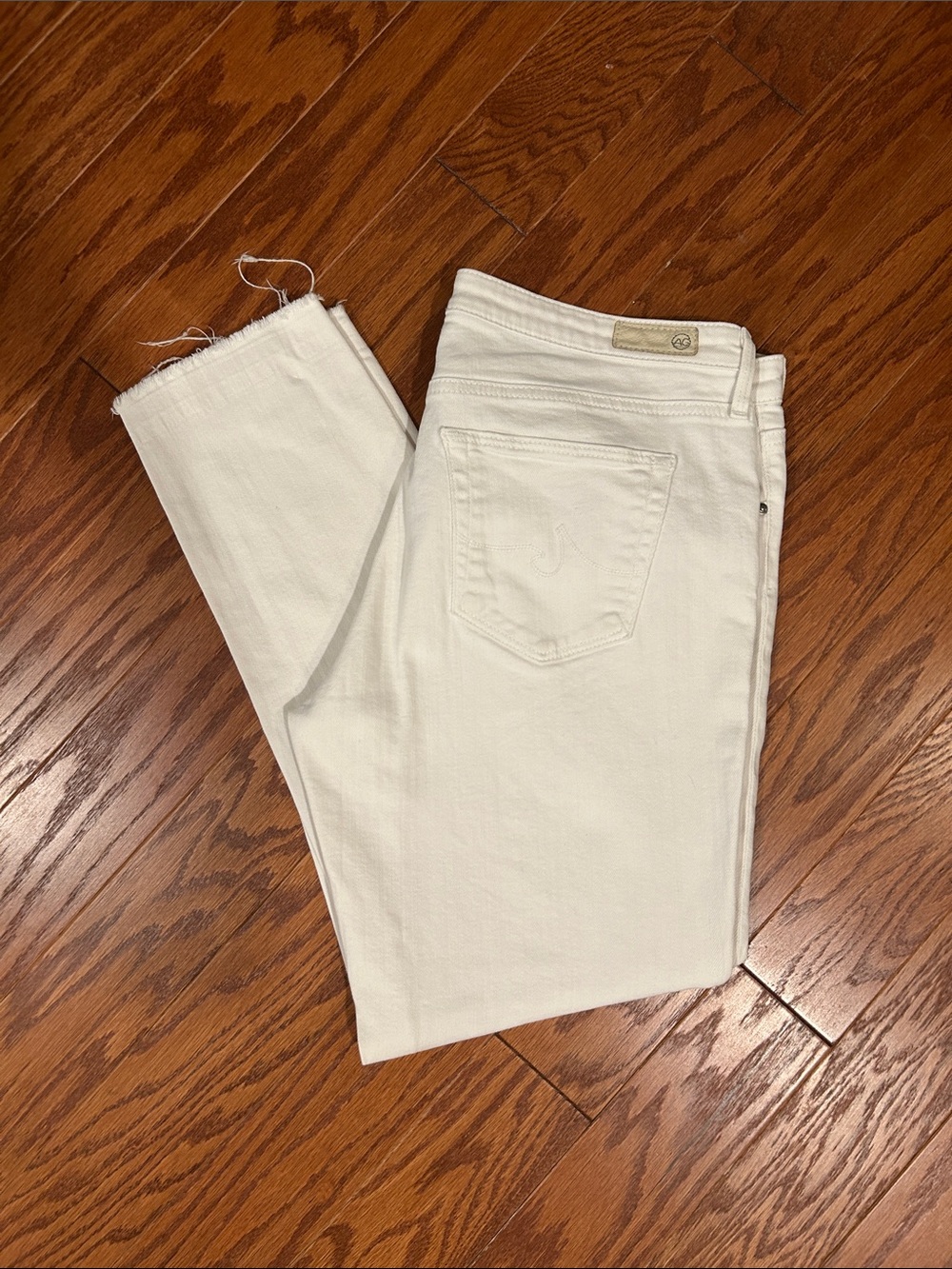 AG Adriano Goldschmied The Stevie Ankle White Jeans with Raw Hem